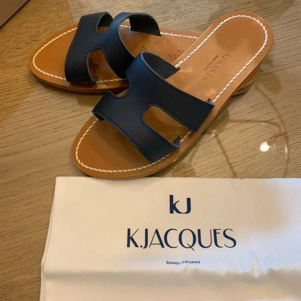 KJacques Navy Blue Leather Menandre Sandals Size 37 or 6.5 US - Picture 3 of 4
